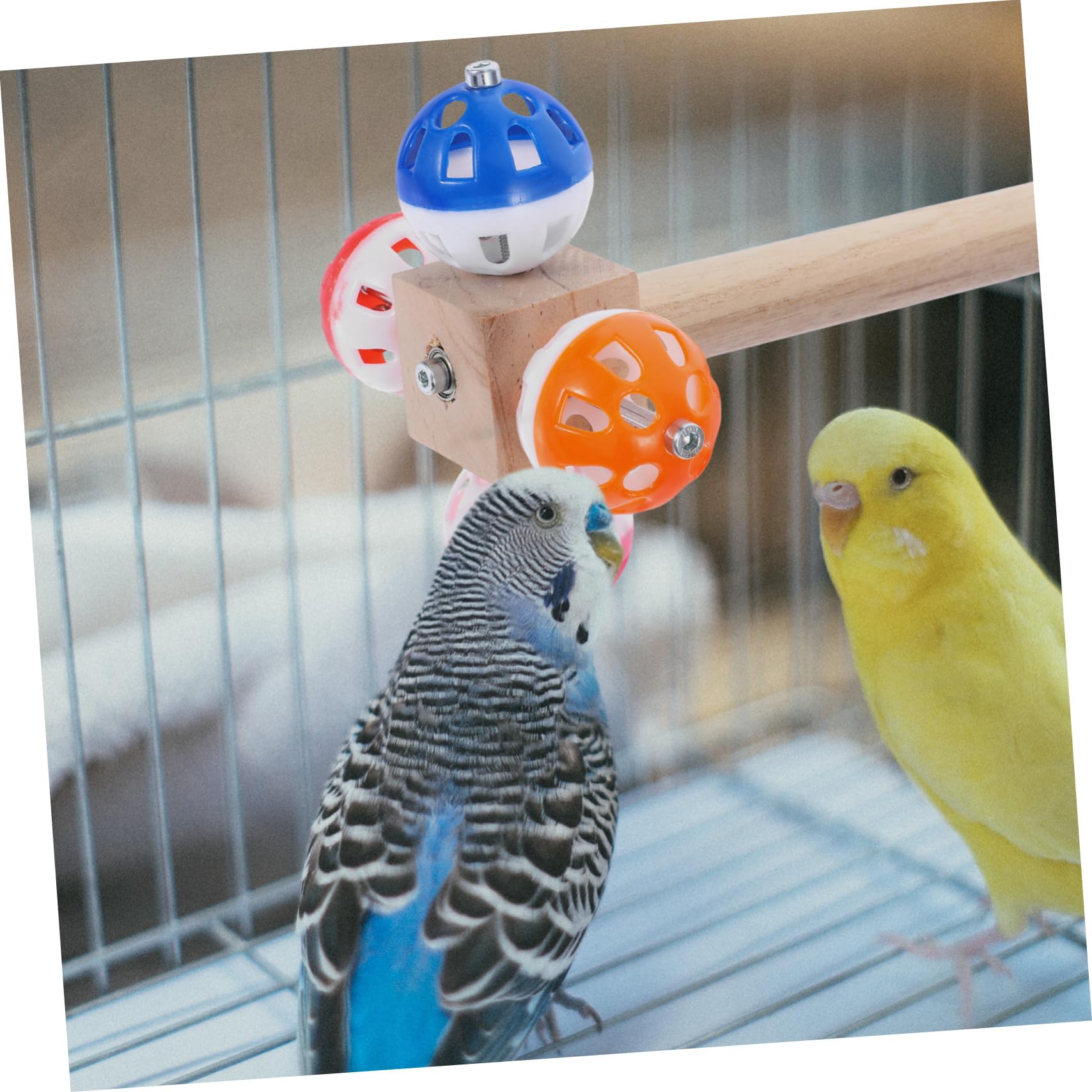 VANZACK 3pièces Perchoir à Oiseaux Bois avec Ballon Rotatif Jouet Activité pour Perroquets Et Perroquets Conures Accessoire Naturel pour Cage à Oiseaux
