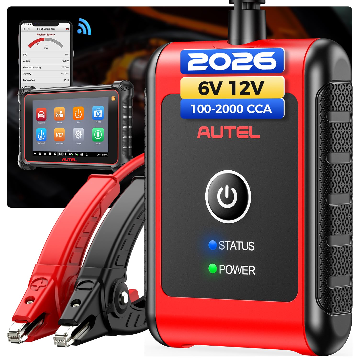 Autel MaxiBAS BT506 Batterietester, 6V 12V 100-2000 CCA Autobatterie-Analysator, Start-und Ladetest, digitales Batterielast-Testgerät für alle Fahrzeuge, Batterietest im Fahrzeug/außerhalb Fahrzeugs