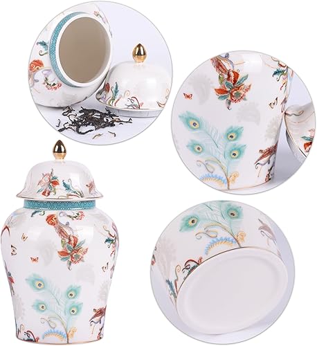 Miniatura 3 de Tarro de jengibre chino con tapa, estilo antiguo, decorativo para el hogar, retro, flores de porcelana azul y blanca, florero de cerámica cubierto,