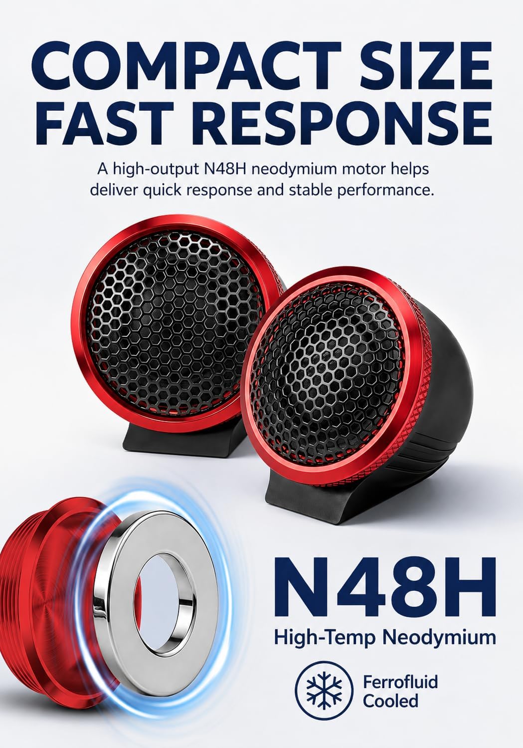1 Inch Tweeters for Car Audio, 400W Peak System Power 4 Ohm Silk Dome Car Tweeters with N48H Neodymium Magnets, Ferrofluid Cooling, 12dB Crossovers, Flush/Surface Mount, 2 Pack