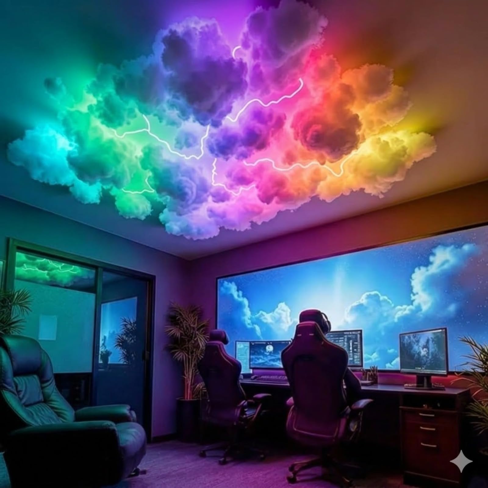 Générique Lampe Plafond LED Nuage 3D RGB Gaming Lampe Led Nuage D'Orage en Coton Moelleux - USB pour Éclairage pour Chambre et Salle de Jeux (5M)