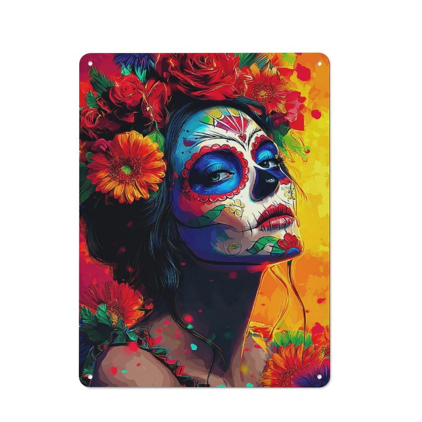 Junmoney Day Of The Dead Celebration -12 Decorative Tin Sign With Design 40X30cm, Farmhouse Cottage Wall Art For Farmhouse Kitchen, Pantry Or Dining Area