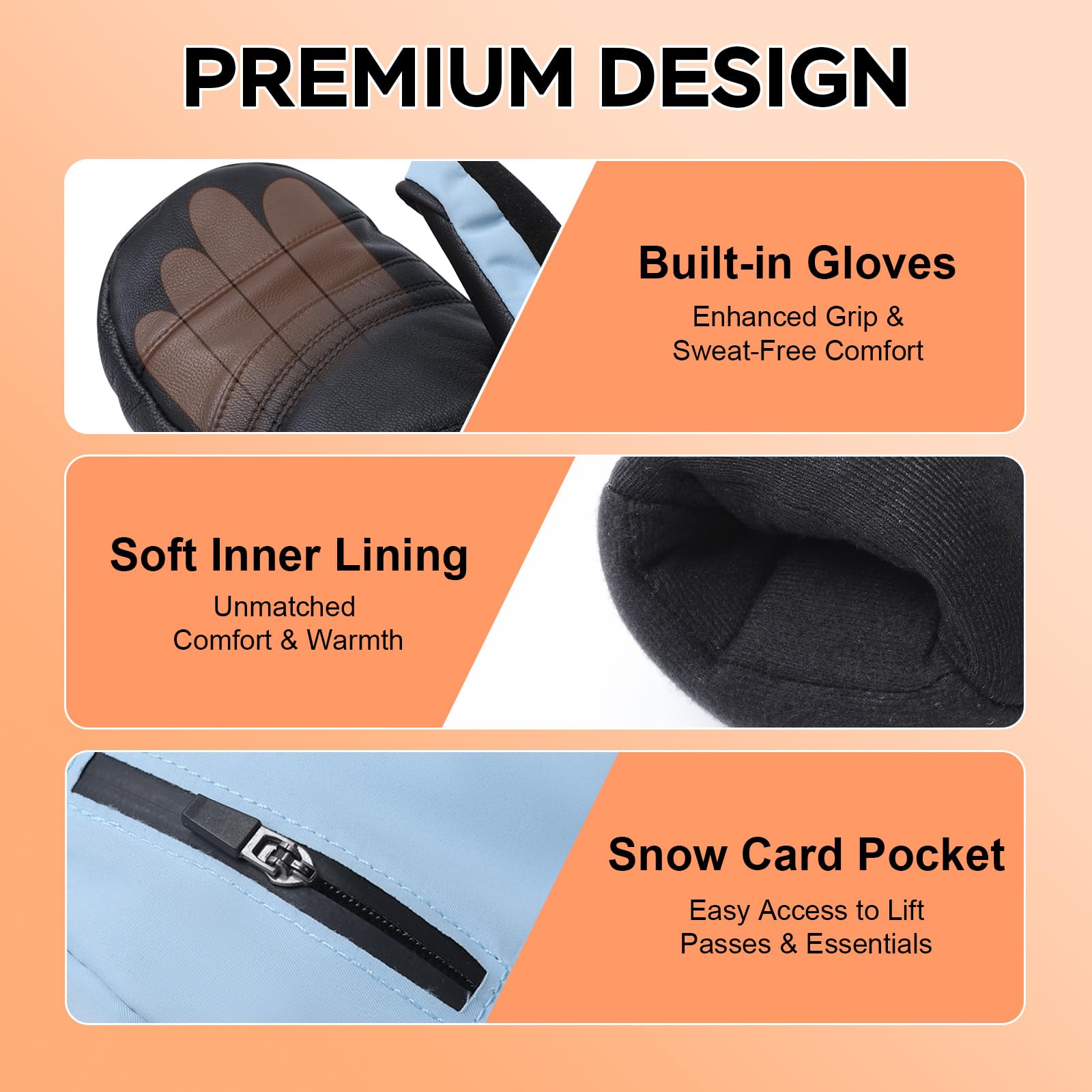Guantes Calefactables de Esquí Day Wolf para Hombre y Mujer, Batería Recargable 3000mAh, 10h Calor, Carga Rápida USB-C, Impermeables y Resistentes al Viento