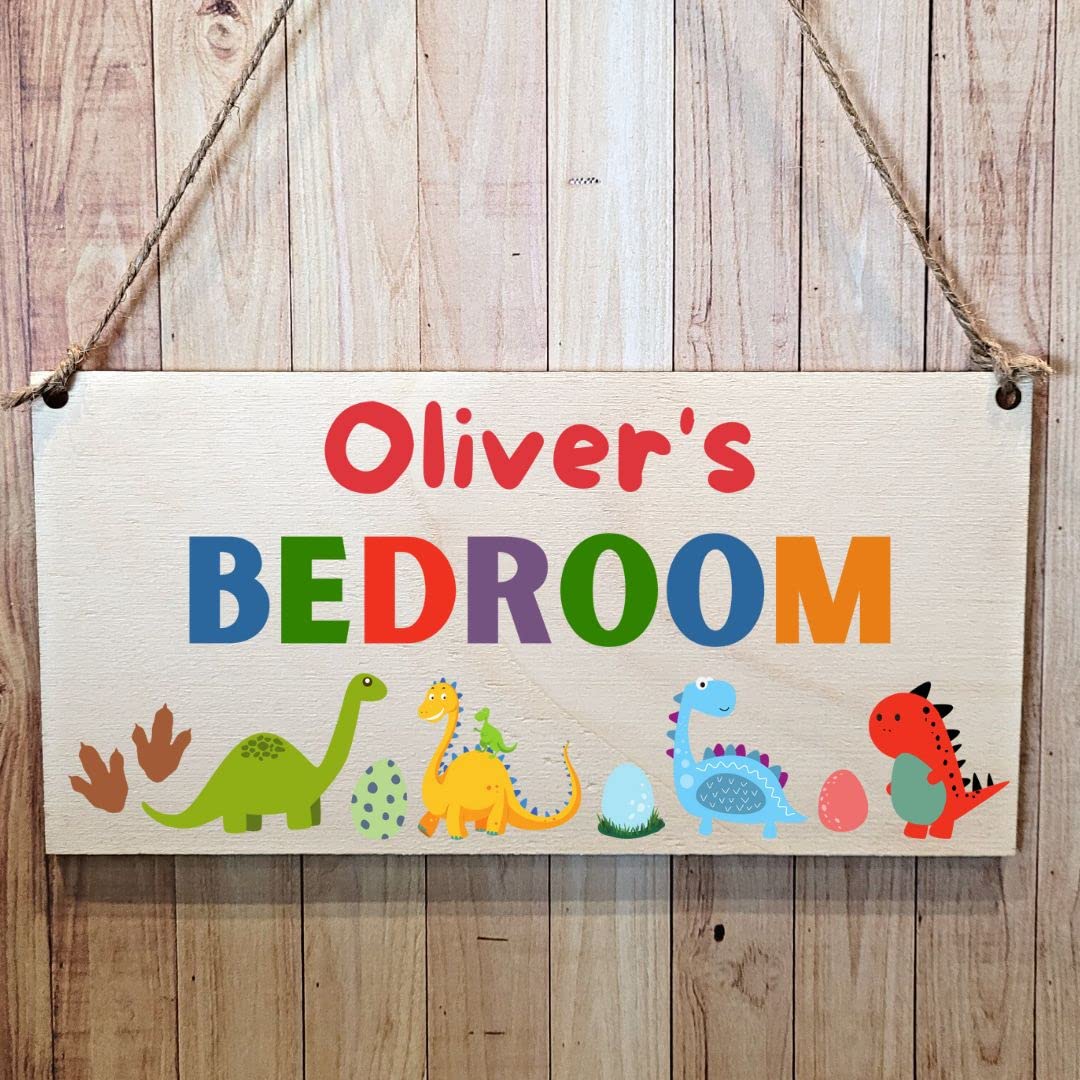 Second Ave Gift Company Earth Tones Second Ave Personalised Dinosaur Children Kids Bedroom Wooden Hanging Gift Rectangle Sign Plaque