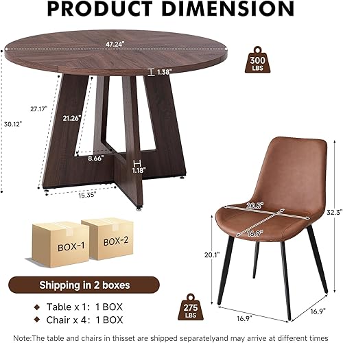 Miniatura 64 de Juego de mesa de comedor redonda para 4 personas con sillas, mesa de cocina y sillas, juego de mesa de comedor, silla moderna de mediados de siglo