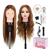 Beauty Star Mannequin Head with 80% Real Human Hair, Manikin Doll Head for Hair Styling, Cosmetology Makeup Hairdressing Training Practice Head with Clamp Stand and DIY Hair Styling Braiding Set