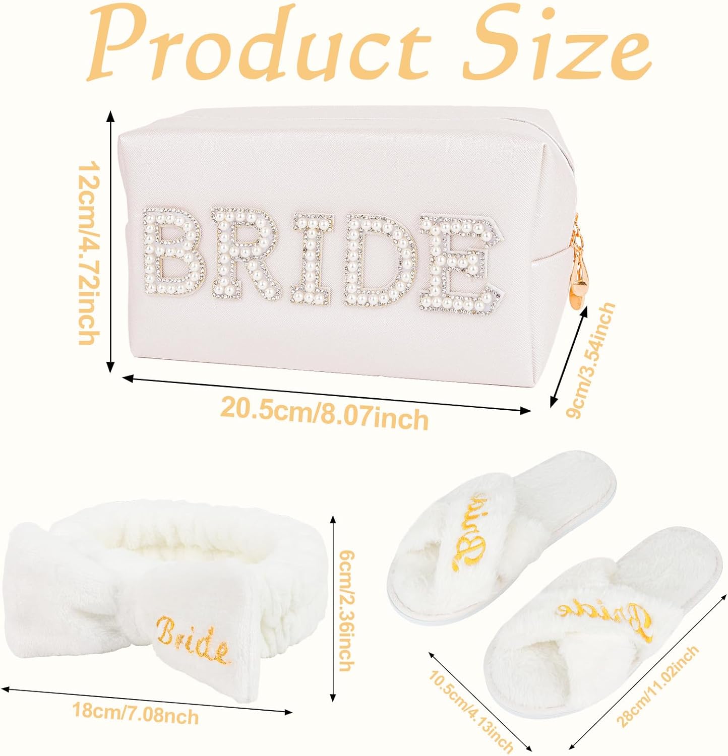 Semato Bride Spa Headband Bride Slippers and Makeup Bag Bridal Shower Gifts for Her for Engagement Wedding