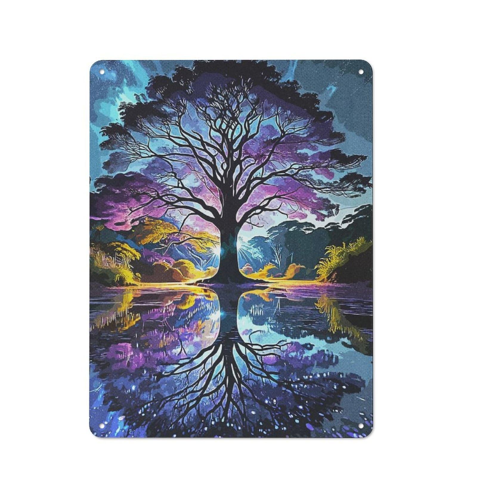 Junmoney Style-23 Tree Purple Retro Tin Sign 40X30cm For Café Or Restaurant, Housewarming Wall Decor For People Furnishing Café And Restaurant