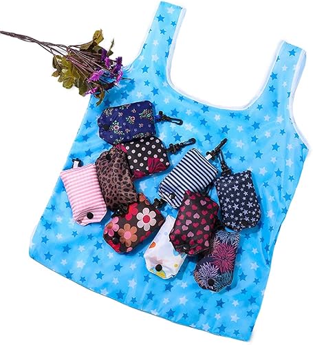 Miniatura 6 de Kaxich Bolsas plegables reutilizables para compras de comestibles, paquete de 6 bolsas de compras ecológicas de reciclaje de viaje plegables para