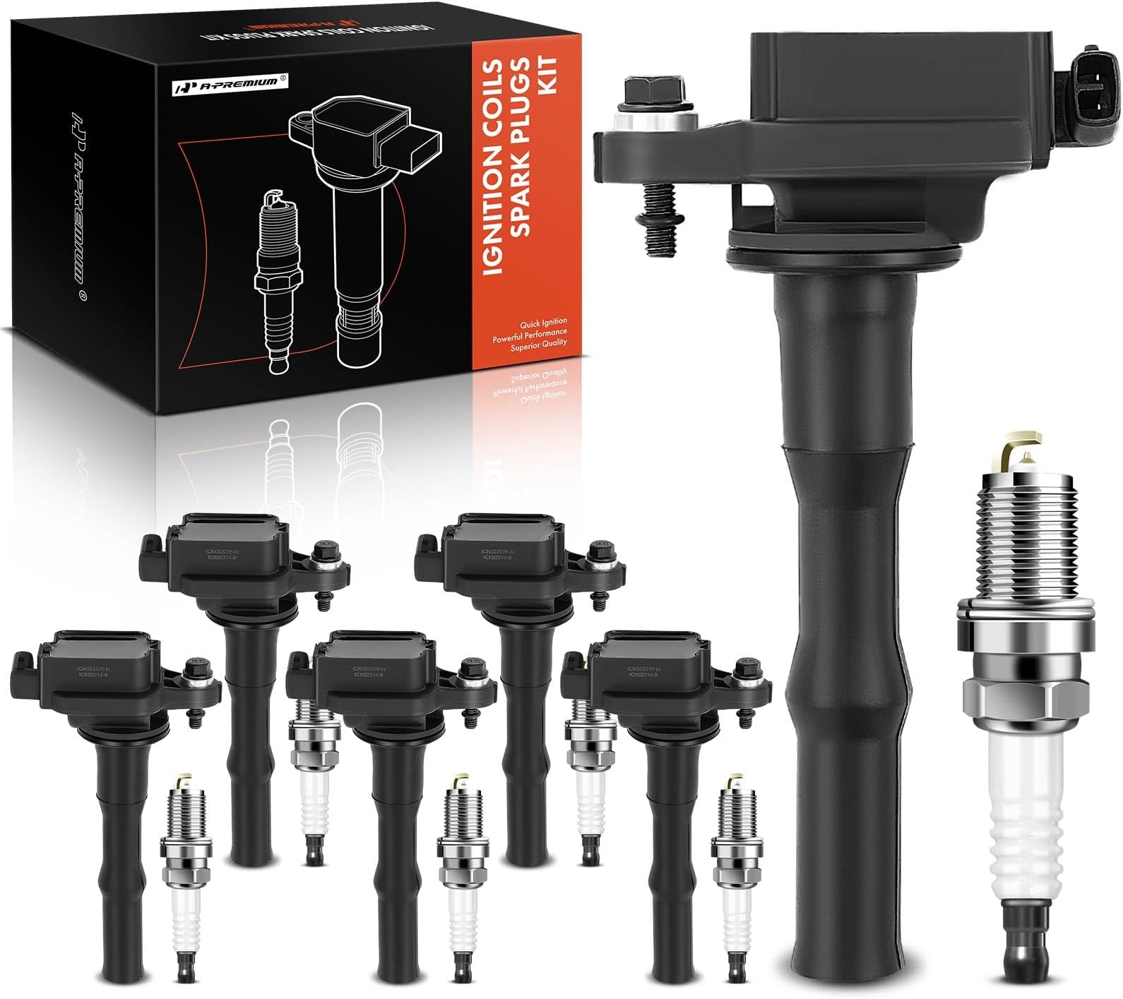 A-Premium Set of 6 Ignition Coil Pack and Iridium Spark Plugs Compatible with Toyota Avalon 1995, Camry 1994-1995 & Lexus ES300 1994-1995 V6 3.0L