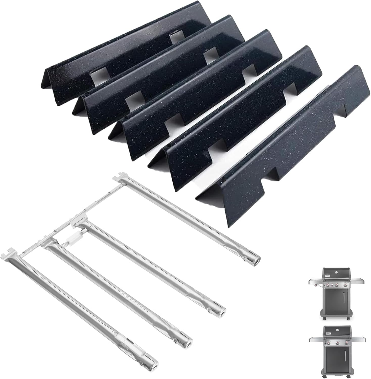 7636 Flavorizer Bars & 68948 Grill Burner for Weber GS4 Spirit 2 Parts 330 335 (w/Front Mounted Control Knobs), Replacement for Weber Spirit II Flame Guard 67046 69797 68843, 65518 69787 Burner Tube