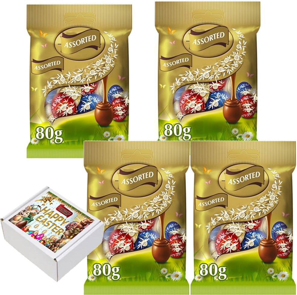 Easter Mini Eggs Variety Bags – Assorted Flavoured Chocolate Eggs with Smooth Melting Centre Bite Size Easter Treats (4 x Bags, Chocolate Mini Easter Eggs Assorted Bag 80g - lnd)