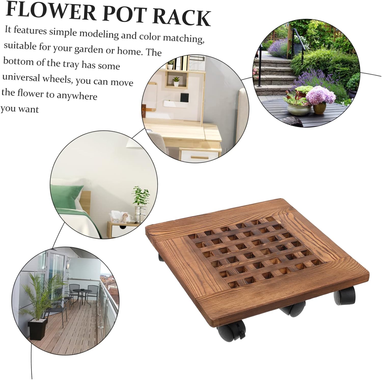 TOYANDONA 1Pc Movable Flowerpot Tray with Wheels Durable Plant Pot Base Holder Heavy Duty Wooden Design Flower Pot Dolly with Lockable Casters for Easy Movement