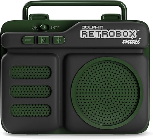 Miniatura 4 de Dolphin Retrobox Mini - Altavoz Bluetooth portátil para lugar de trabajo con MP3, radio FM, AUX, batería duradera y duradera (verde militar)