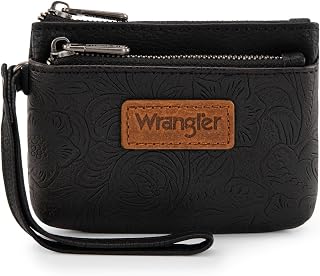 Wrangler Coin Purse for Women RFID-blocking Floral Embossed Change Pouch Wristlet Wallet Lightweight Portable Wallets Black