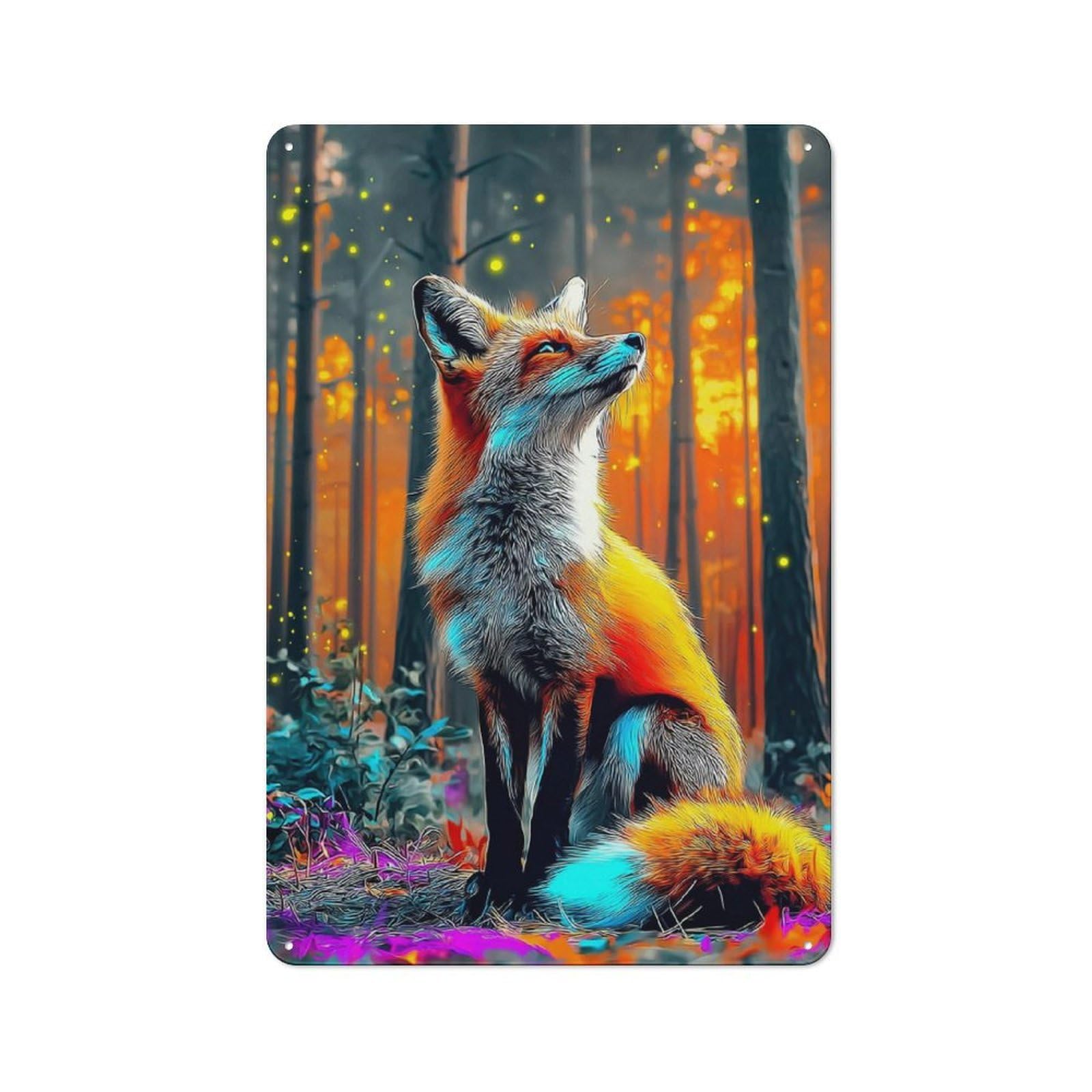 Junmoney Enchanted Forest Fox -1 Vintage Tin Sign 30X20cm With For Studio Or Craft Room, A Winter Wall Decor Update For Creative-Space Collectors