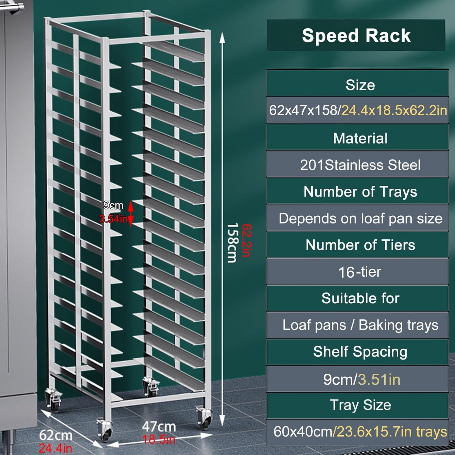 WDJBPSH 16-tier Bread Baking Speed Rack on Wheels, Large Commercial Sheet Pan Drying Holder for Organizing Bread/Cakes/Trays In Kitchens, Bakeries & Catering