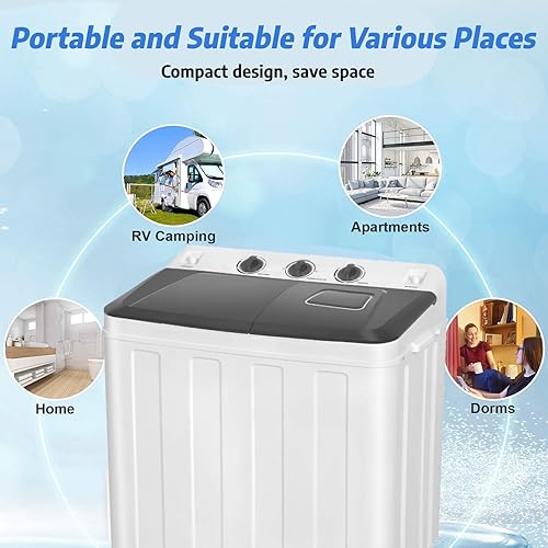 Miniatura 5 de Nictemaw Lavadora portátil de capacidad de 30 libras de lavadora y secadora Combo 2 en 1 compacta de doble tina (19 libras) y giratorio (11 libras)