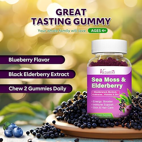 Miniatura 5 de Gomitas veganas de musgo marino con saúco, vejiga, bardana, equinácea, vinagre de sidra de manzana, clorofila, vitamina C, D y suplemento de zinc