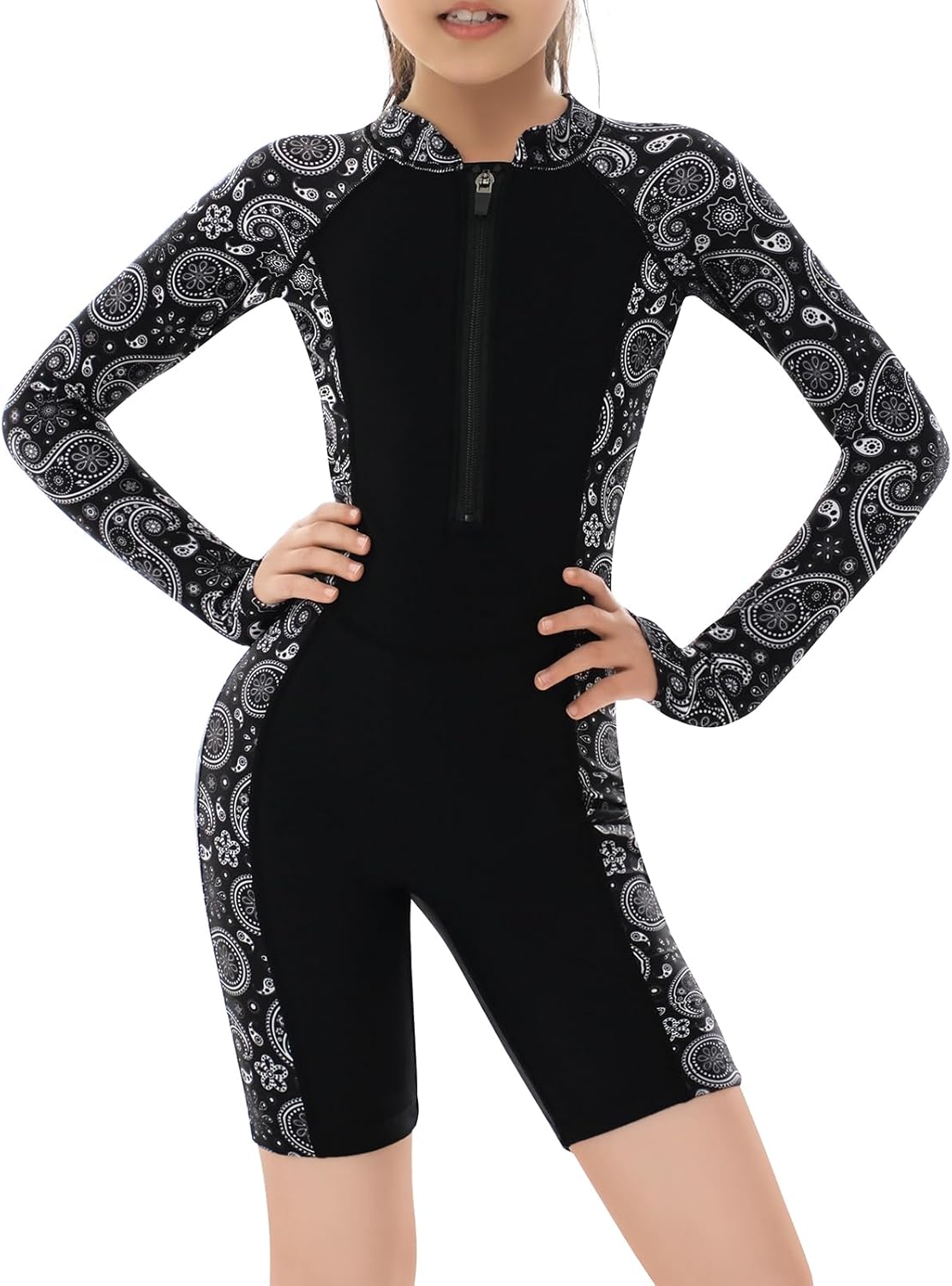 Girls Long Sleeve One-Piece Swimsuit: Rash Guard Boyleg UV UPF 50+ Sun Protection Surfing Bathing Suit