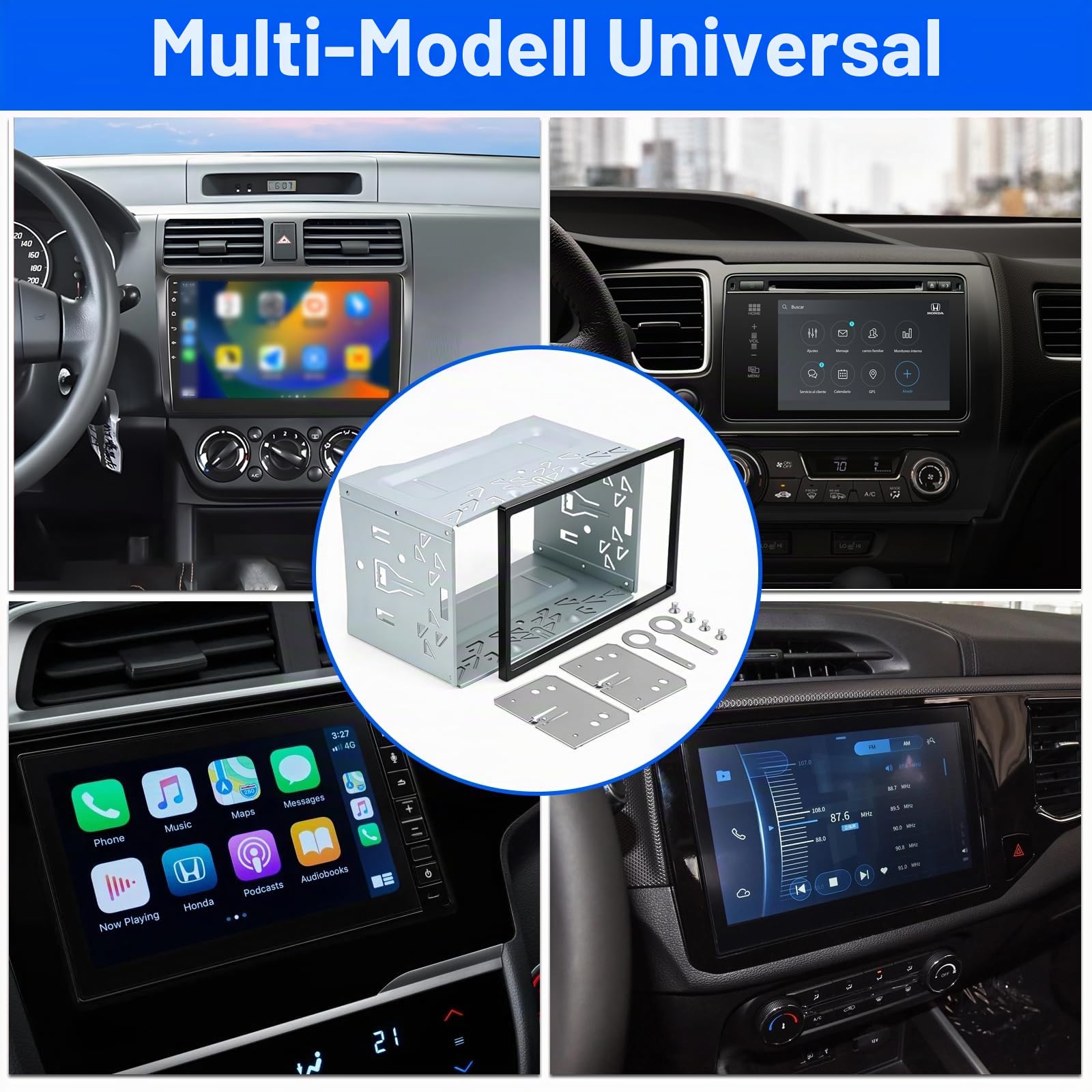 Doppel DIN Einbaurahmen, 2DIN Universal Design Metallrahmen, Autoradio Einbausatz Kompatibel mit VW Jetta, Skoda Golf, Passat, Polo, Peugeot, Smart, Auto DVD Player