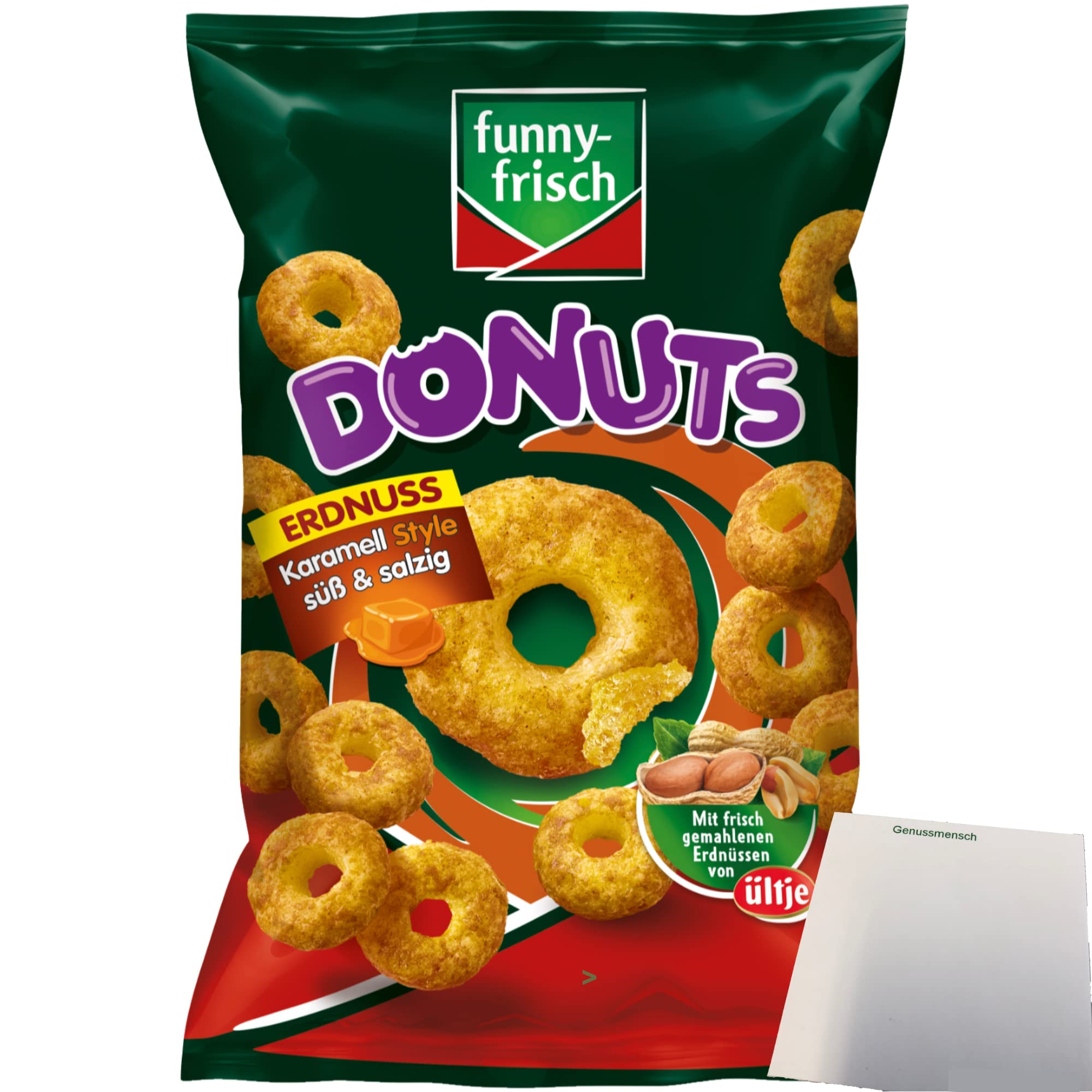Funny-Frisch Erdnuss Donuts Karamell Style süß & salzig 1er Pack (1x110g Beutel) + usy Block
