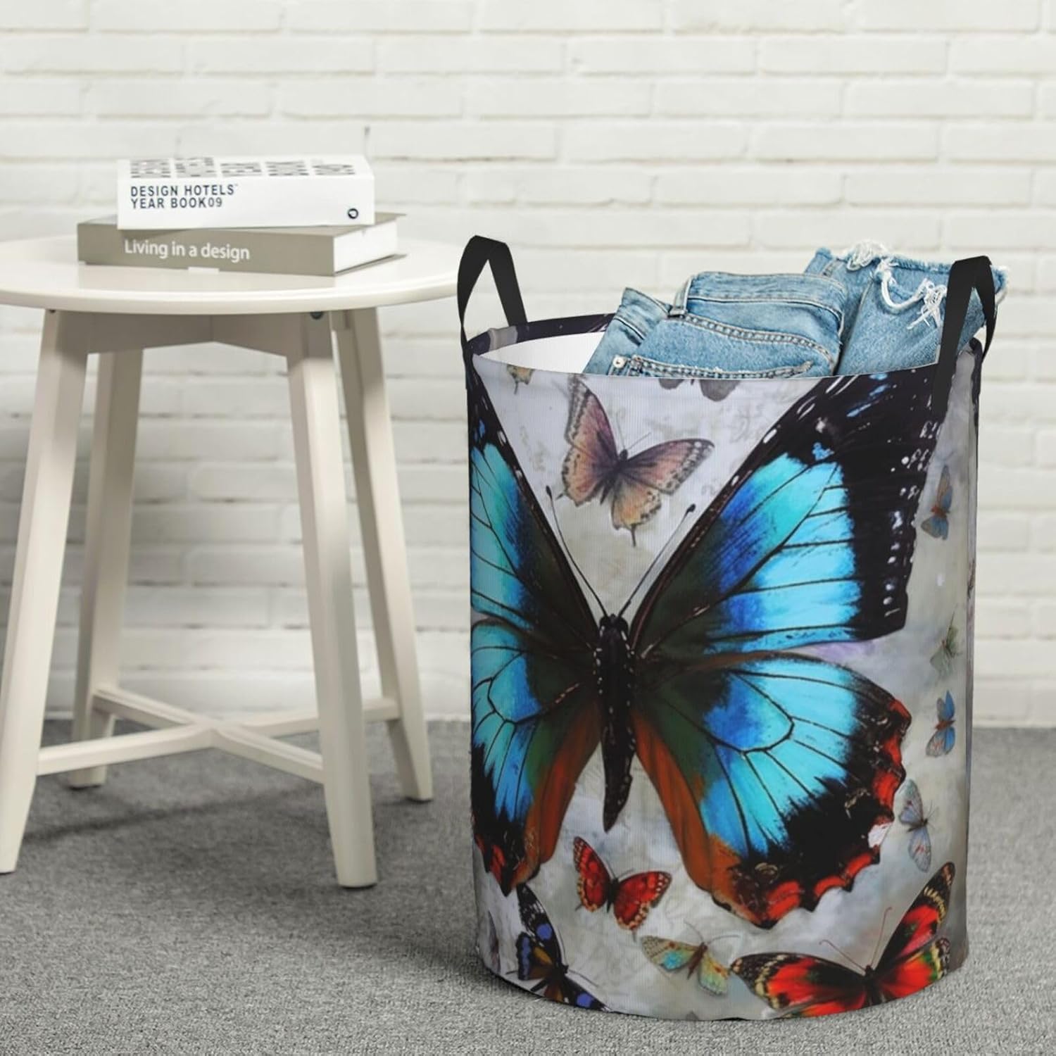 Butterfly Laundry Basket With Handles, Foldable Laundry Hamper Oxford Cloth Dirty Clothes Basket Waterproof Clothes Toys Storage Bin Organizer for Bedroom Bathroom Dorm