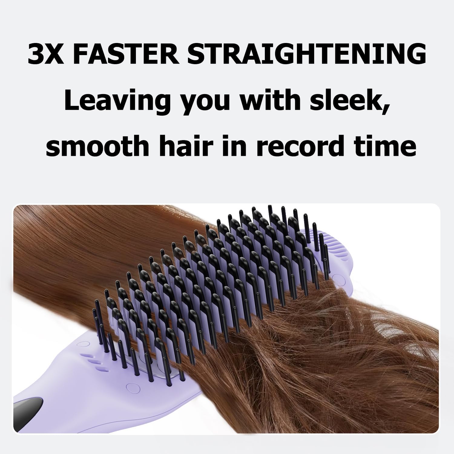 LANDOT Hair Straightener Brush for Damaged Hair - Keratin & Argan Oil Coated Bristles, Ionic Ceramic Straightening Brush to Reduce Frizz & Nourish Hair, Dual Voltage, 12 Temp 250-450F, Purple - Image 8