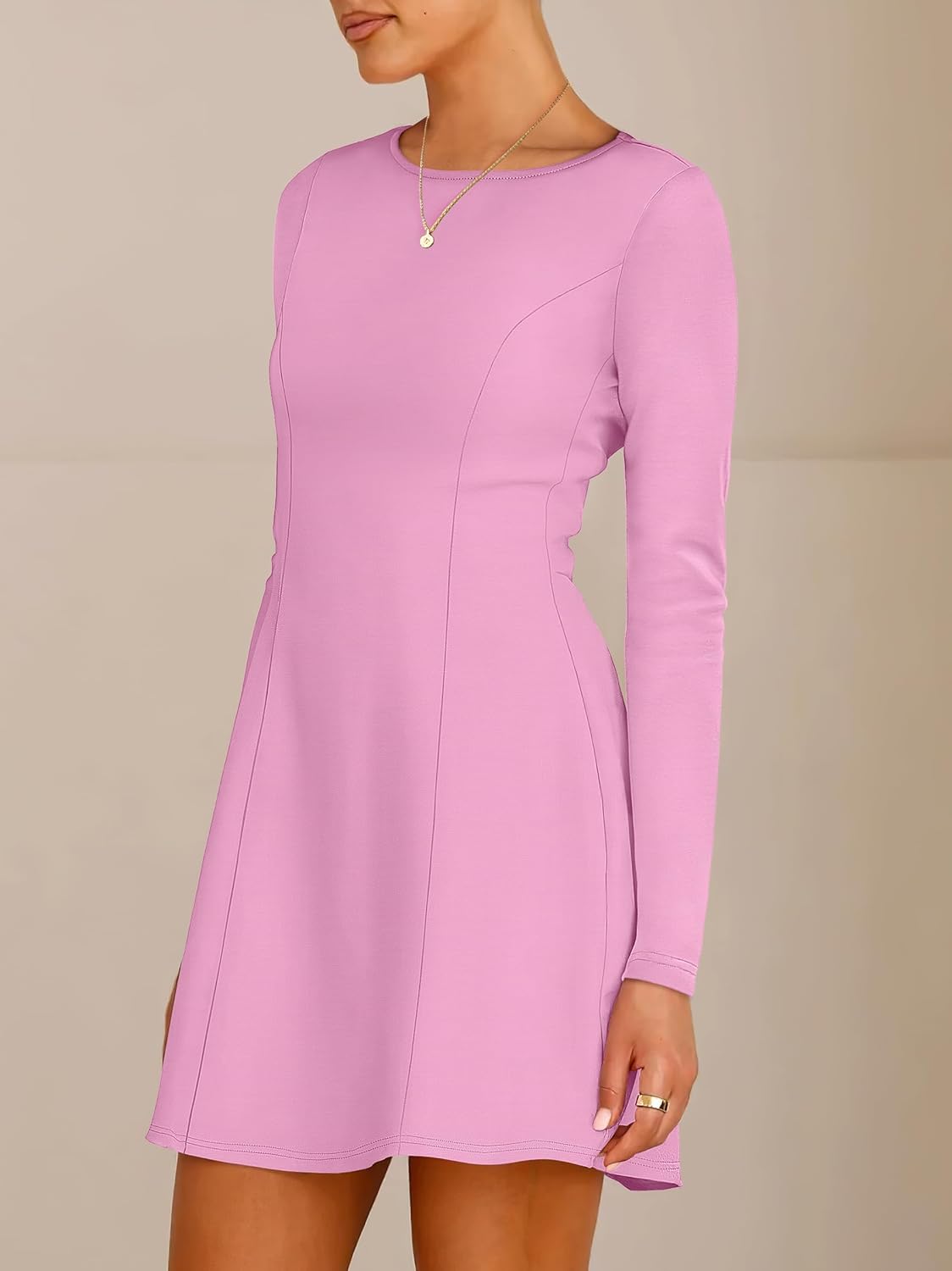 ANRABESS Women's Long Sleeve A-Line Mini Dress 2026 Spring Boat Neck Semi Formal Fit and Flare Casual Business Short Dresses - Image 3