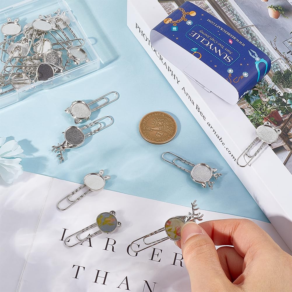 SUNNYCLUE 1 Box 20pcs 5 Styles Cabochon Bookmarks Vintage Bookmarks Alloy Metal Antique Silver Cat Rabbit Animal Shape Blank Retro Bezels Book Marks Settings for Adult Book Mark Crafts DIY Making - Image 3