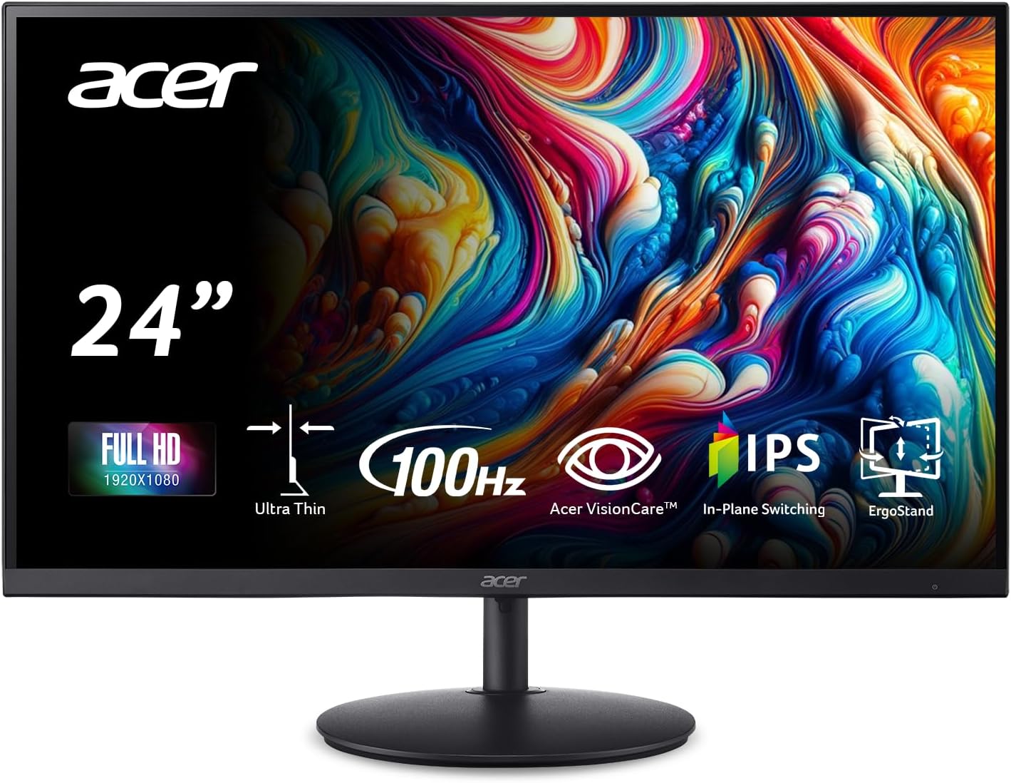 SH242Y Ebmihx 23.8" FHD 1920x1080 Home Office Ultra-Thin IPS Computer Monitor AMD FreeSync 100Hz Zero Frame Height/Swivel/Tilt Adjustable Stand Built-in Speakers HDMI 1.4 & VGA Port