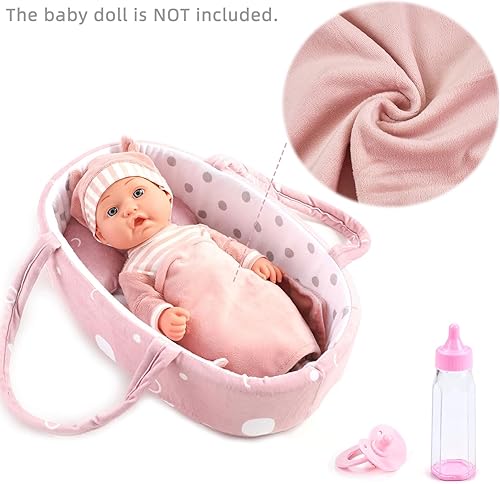 Miniatura 2 de Enjoyin Juego de 8 accesorios para muñecas de bebé, incluye biberón, chupete, manta, almohada, vajilla y portador de moisés para muñecas de 9 a 12