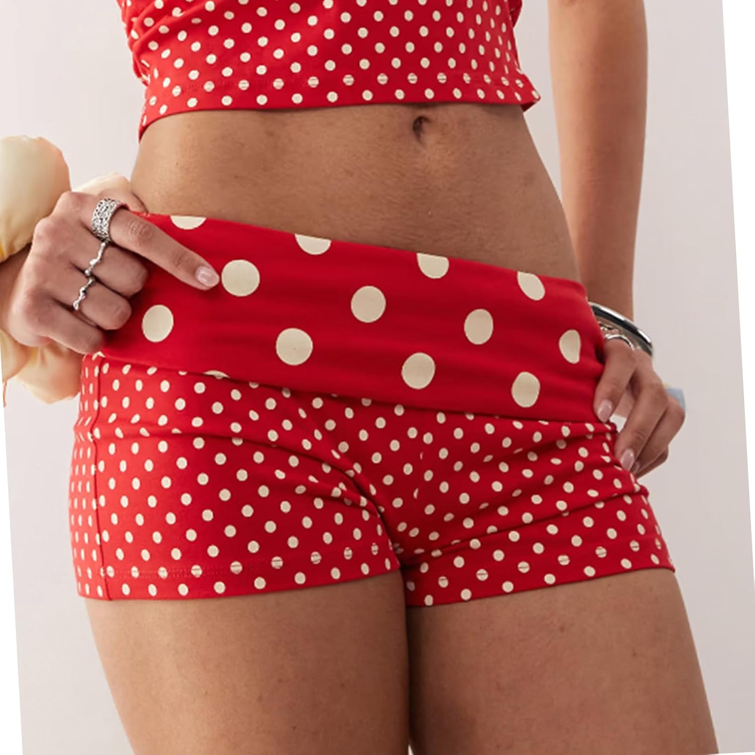 Foldover Polka Dot Shorts for Women Cute Micro Short Fold Over Pajama Bottoms Slim Fit Y2k Going Out Mini Shorts - Image 6
