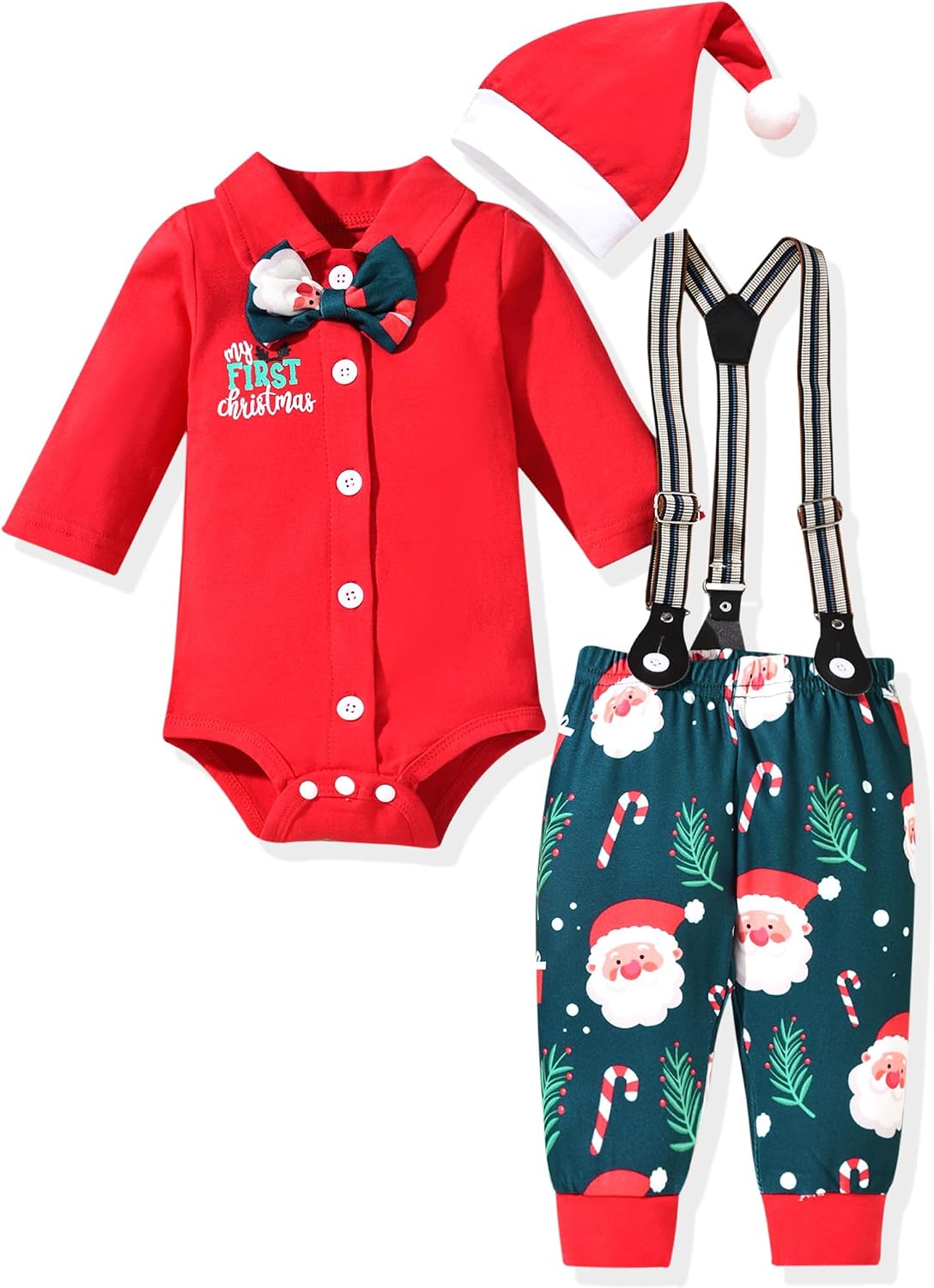 fioukiay Newborn Baby Boy Clothes Set Infant Gentleman Suit Outfits Long Sleeve Shirt Suspender Pants Bowtie With Hat