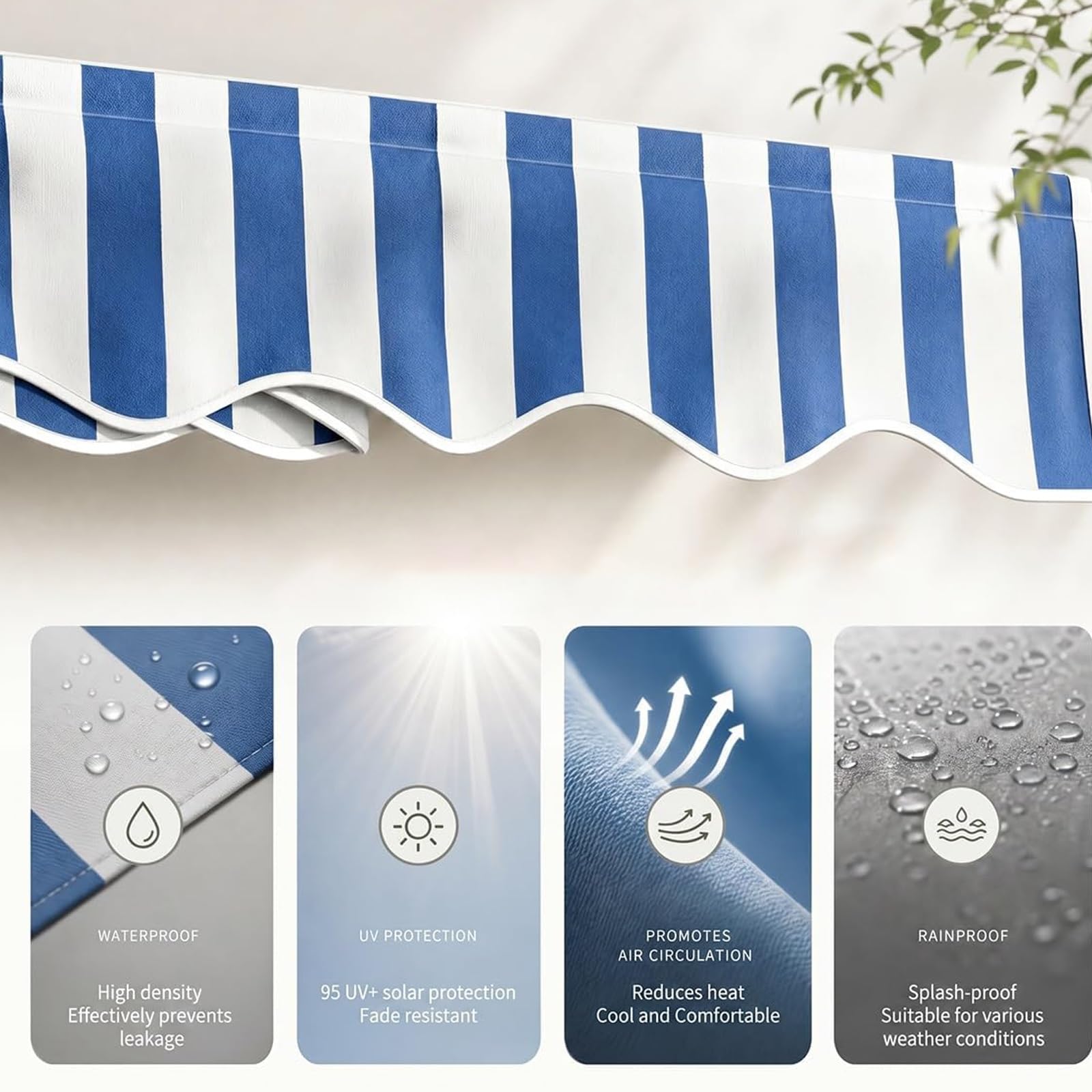 Telo di Ricambio per Tenda da Sole Retrattile, Tessuto di Ricambio per Tenda da Sole da Giardino con Retrattile Manuale, Copertura di Ricambio per Balcone Senza Telaio