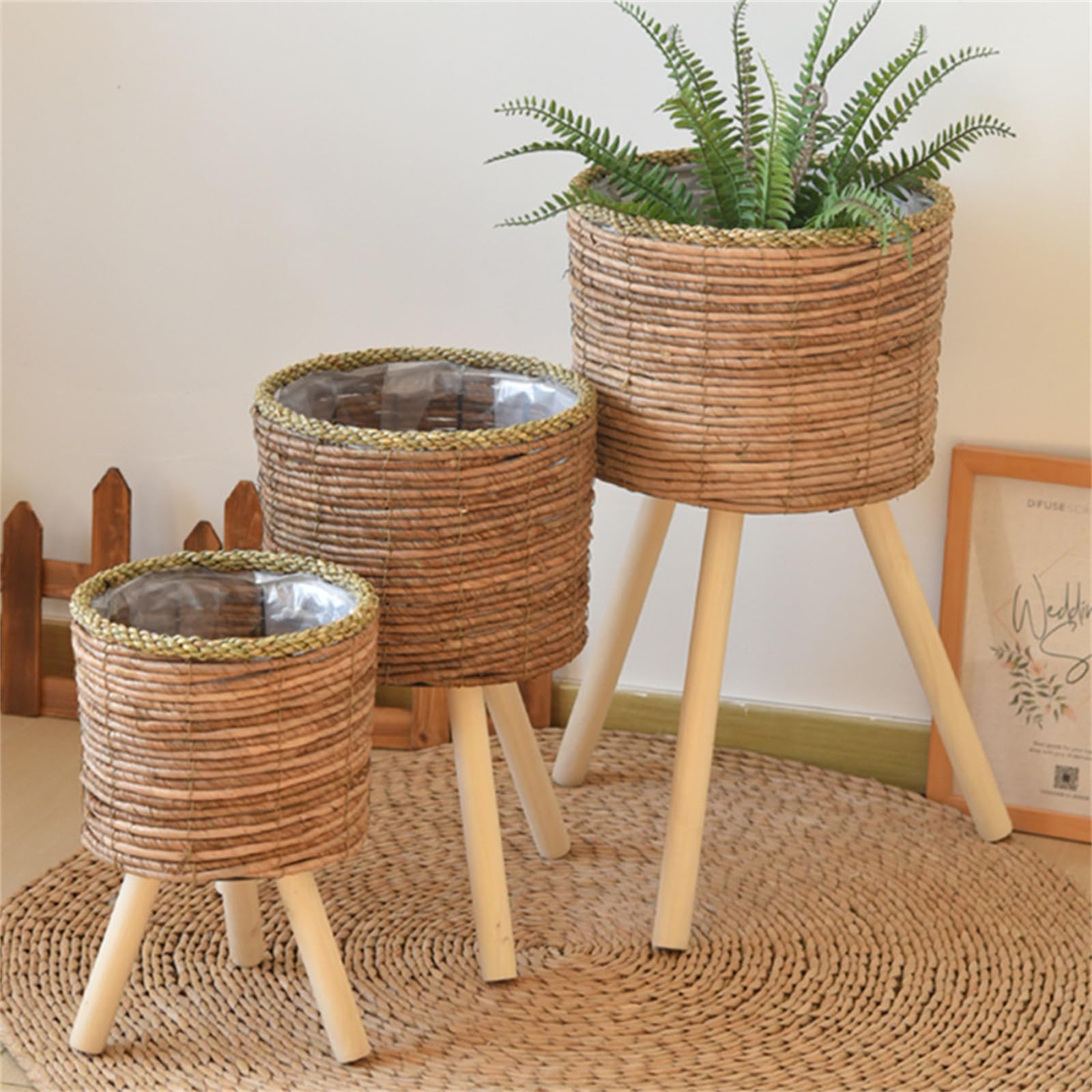 Cesti per piante intrecciati cesti di fiori vasi di vimini intrecciato con supporto per piante per esterni cestino per fioriere da pavimento