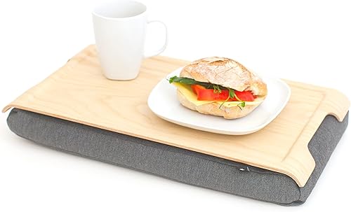 Miniatura 8 de Mini laptray multiusos, antideslizante, madera de fresno con cojín gris sal y pimienta