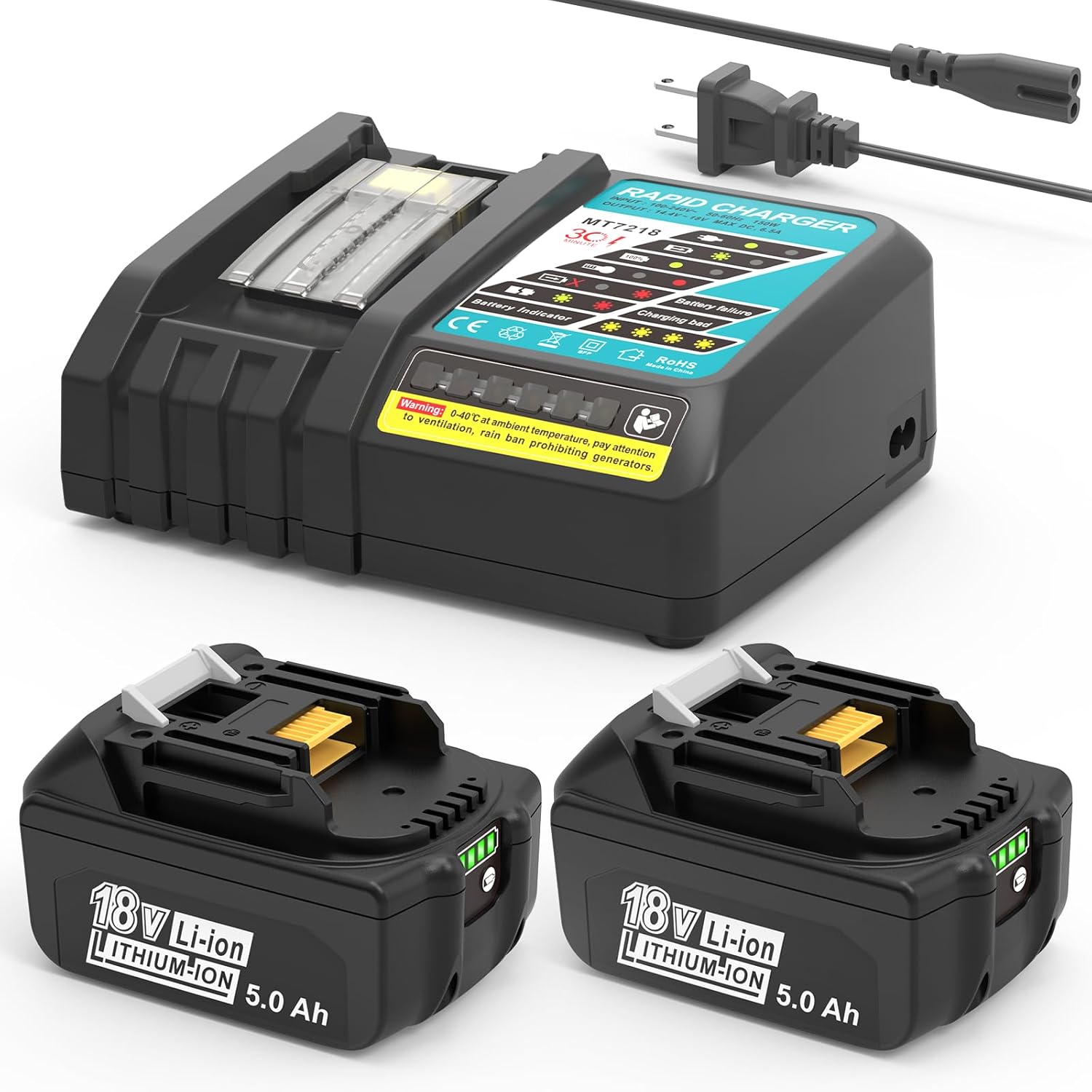 Worthmah 2 Pack 3.0Ah 18 Volt Battery Replace for Makita 18V Battery BL1815 BL1840B, Compatible with makita 18v Battery Chargers and Cordless Power Tools Updated