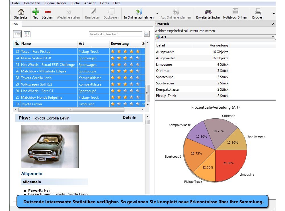Software f. Verwaltung v. Modellautos - Stecotec Modellauto-Archivator 14 - Verwalten Sie Ihre Modelle samt Zubehör am PC - Katalog / Datenbank Programm zur Modellautoverwaltung