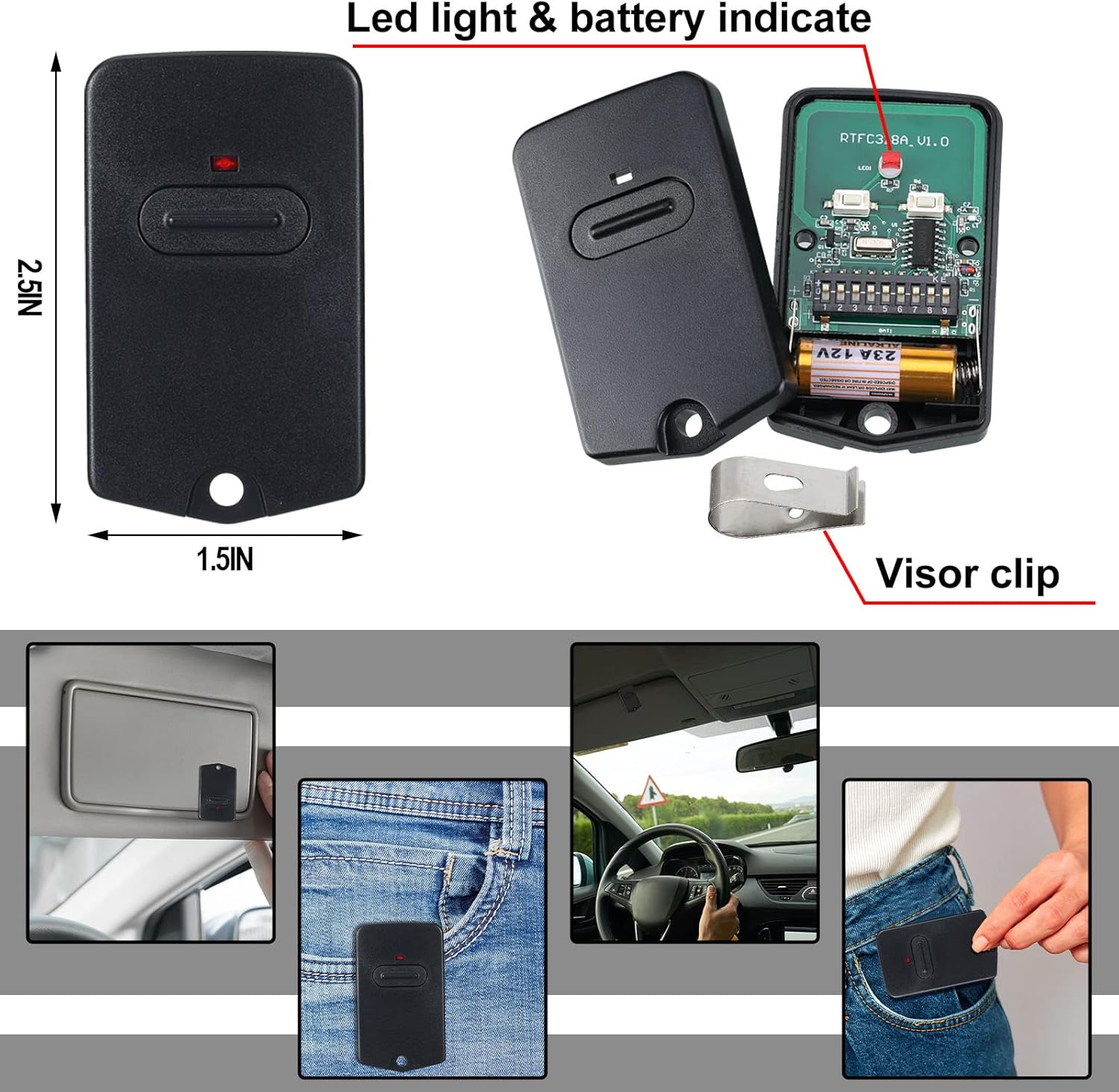 Kingdder 4 Pcs Gate Opener Remote Compatible with Mighty Mule RB741 Gate Control Remote Works Compatible with GTO RB741/FM135 Transmitter Control Single Button Garage Door Controller Replacement