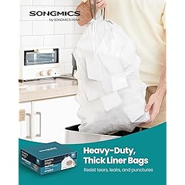 SONGMICS Trash Bags for 5.3 Gallon (20 L) Trash Cans, Drawstring Kitchen Garbage Bags, Pre-Separated, Quick-Dispense Box, Liner Code L, 2 Rolls, 80 Count, White UKRB021A02