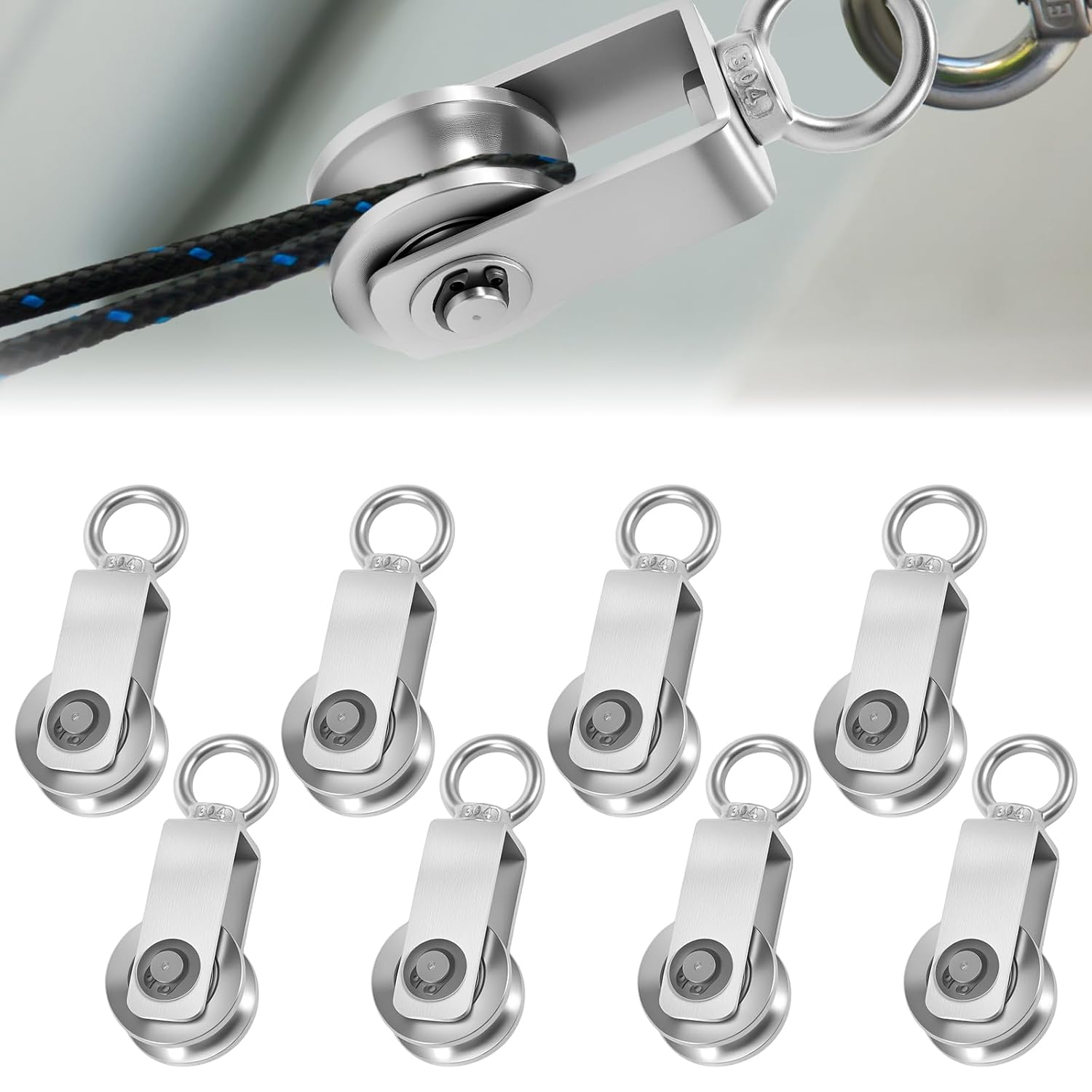 Cable Pulley Wheel for Rope with Ball Bearing, 304 Stainless Steel Lifting Bearing Rope Pulley Smooth No Noise Bearing Inside for Pulley System, Gym Equipment, Clothesline 8 Pack