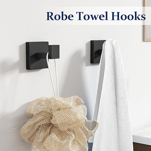 Miniatura 5 de Juego de 20 piezas de accesorios de baño negro mate, juego de toallas de baño de 24 pulgadas, toalleros de acero inoxidable para baño montado en la