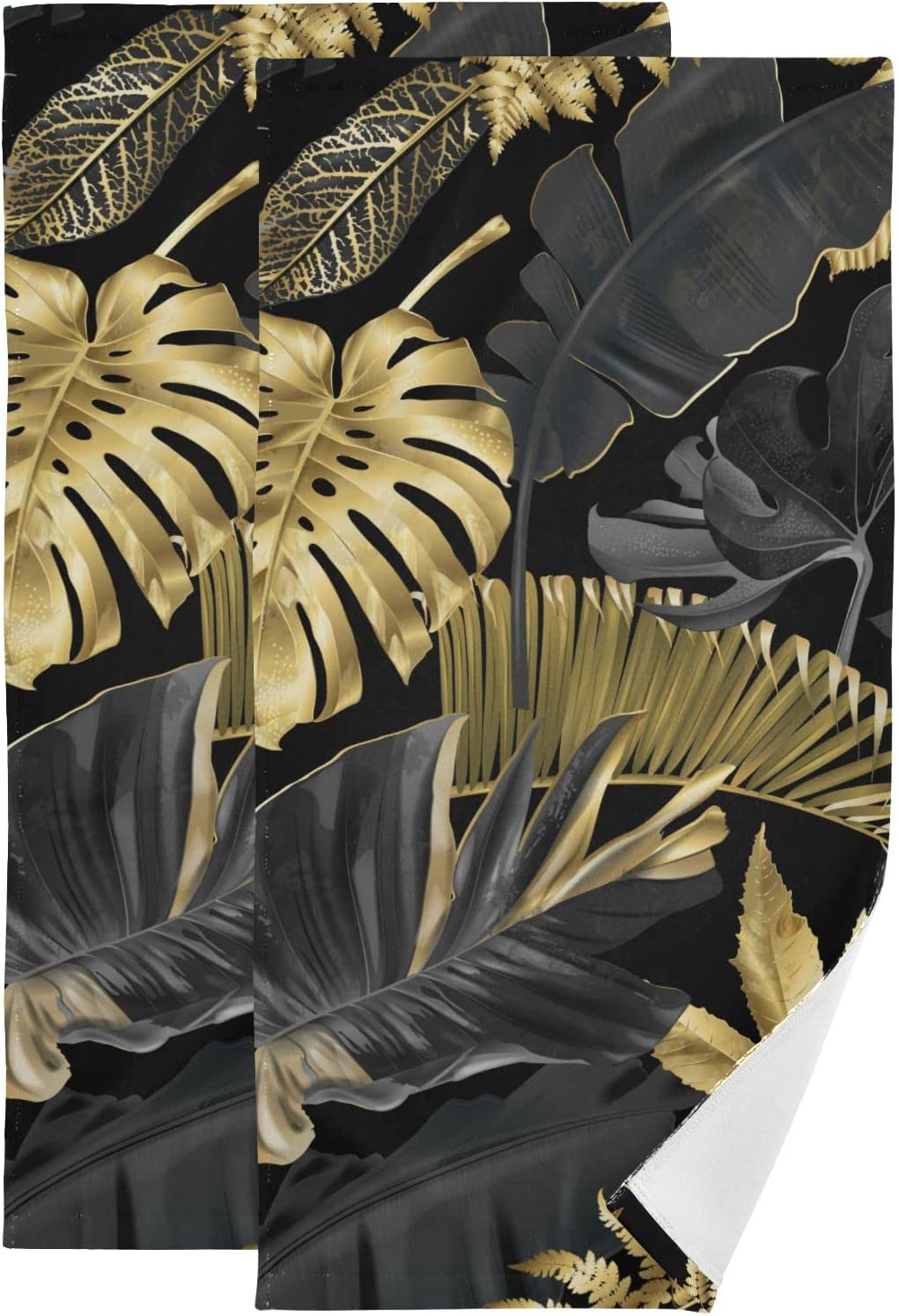 Gold Black Tropical Hand Towels Highly Absorbent Soft Guest Towels Bathroom Towels for Yoga Gym Spa Hotel Kitchen 28x14 Inch