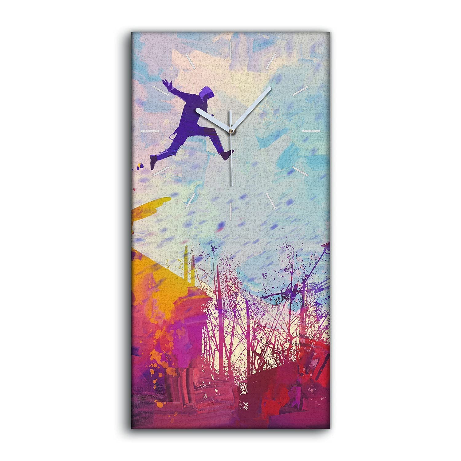 Horloge sur toile salon moderne 30x60cm Coloray homme sur le toit de la ville