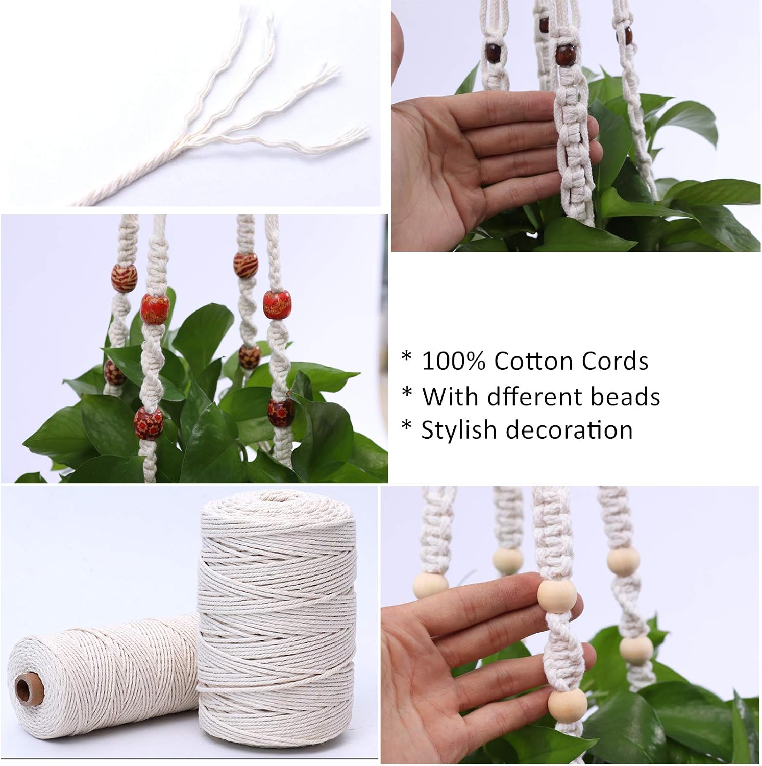 ROZKVIKA Macrame Plant Hanger Macrame Wall Hanging Planters Handmade Hanging Plant Holder No Tassel Hanging Planter Basket Boho Home Decor (3 Packs) - Image 5