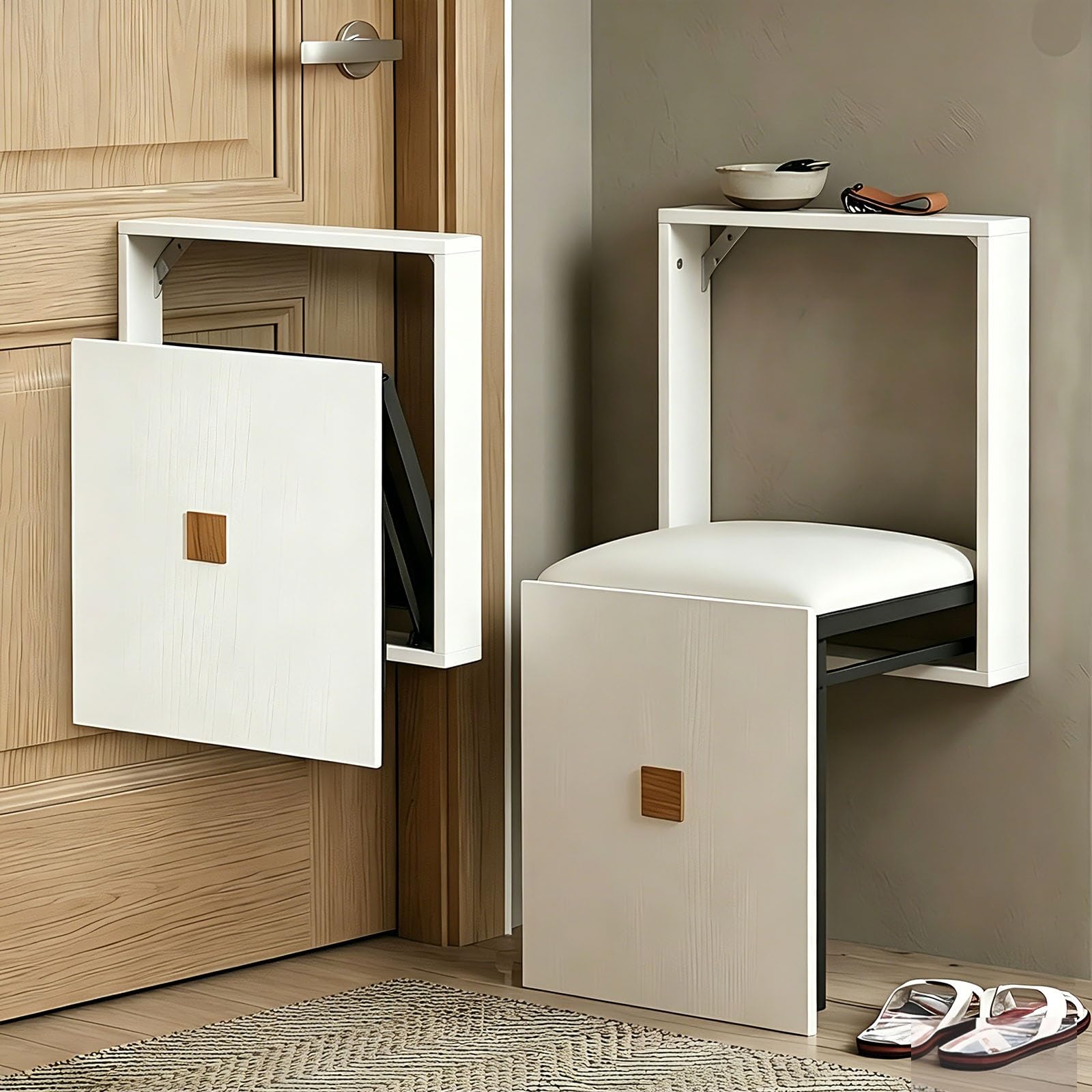 Tabouret à langer mural blanc résistant pour petits espaces