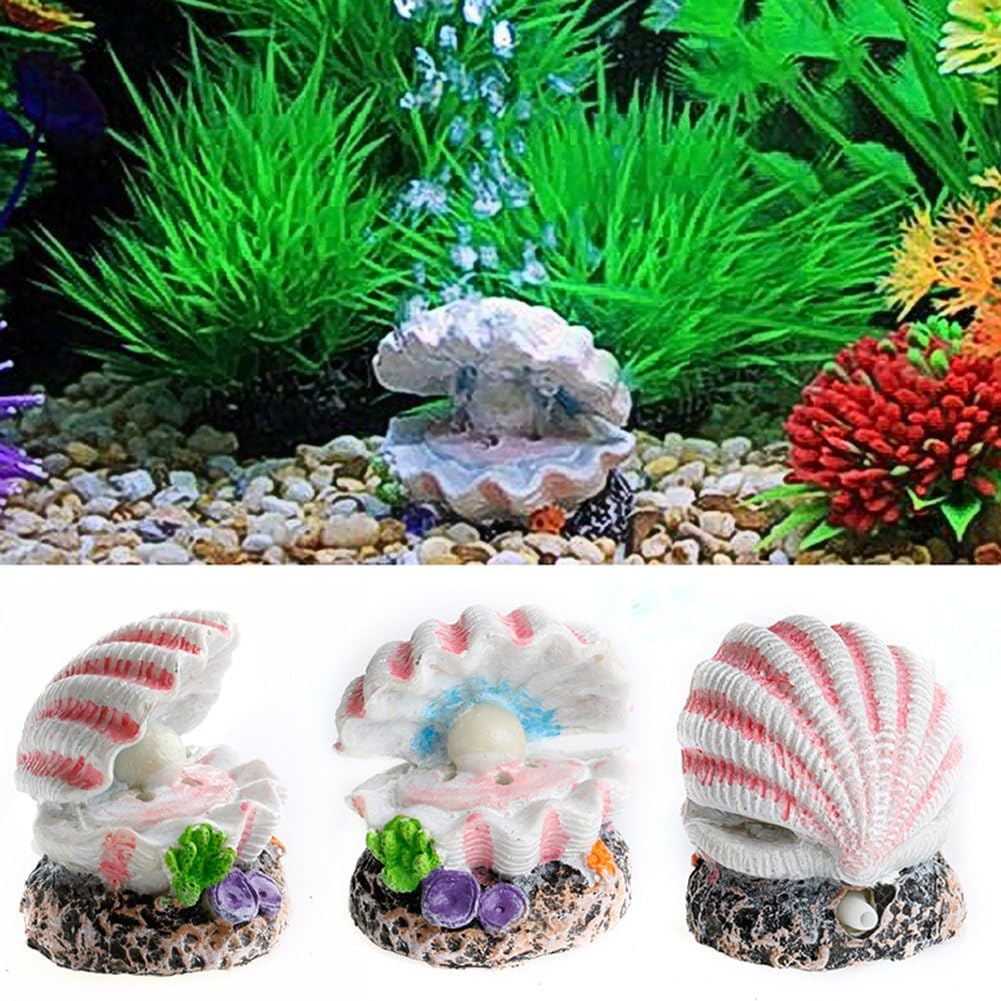 Amrka Aquarium Decor Shell Pearl & Air Stone Fish Tank Ornament Shell Bubbler Bubbling