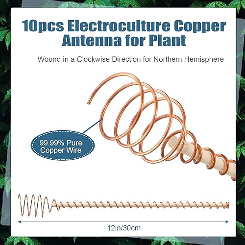Miniatura 2 de 10 estacas de electrocultivo para plantas, antena de jardinería de cobre de 12 pulgadas, bobina de cobre herida en el sentido de las agujas del
