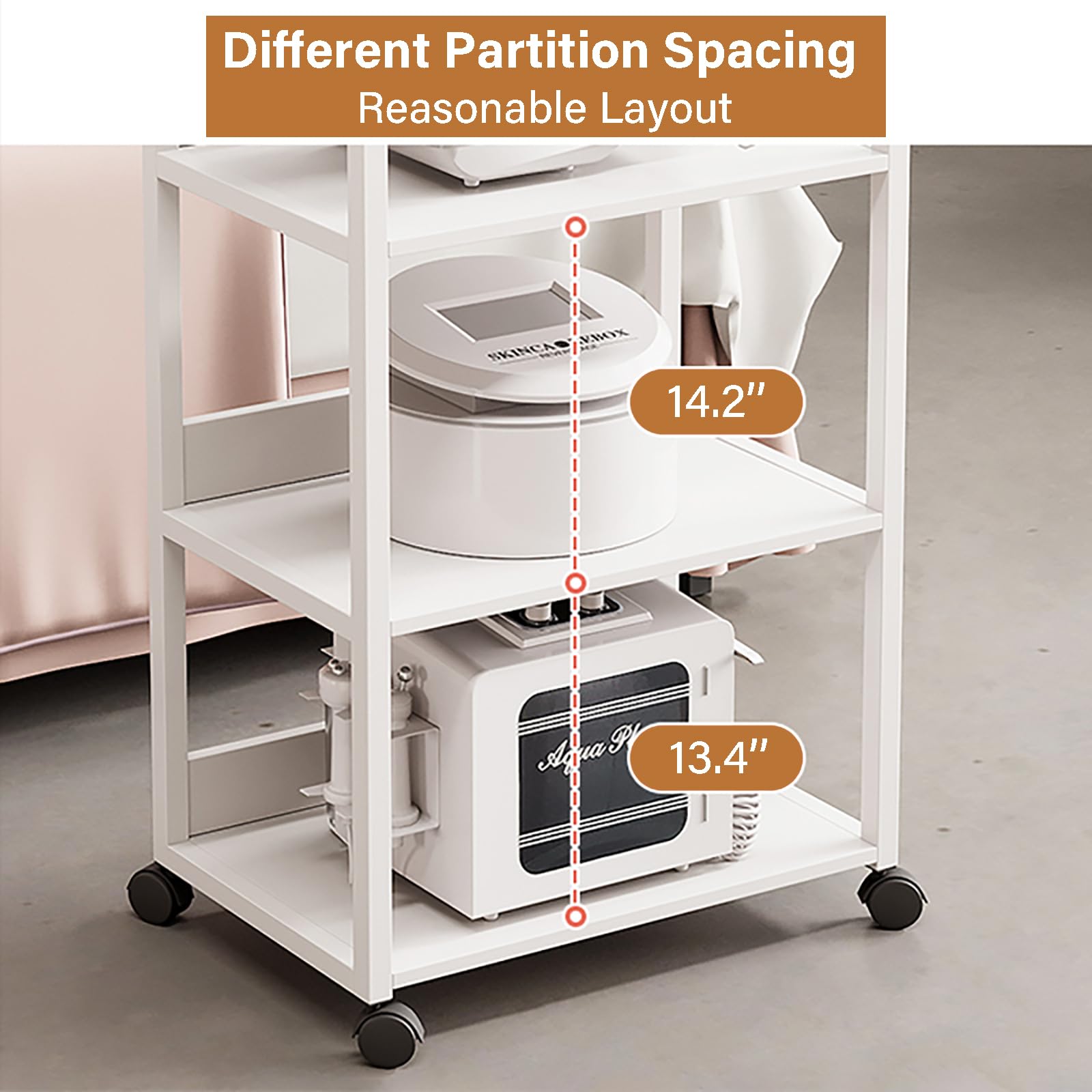 Carrito rodante de 3 niveles con ruedas de metal para el hogar, cocina, oficina, dormitorio, salón de belleza, versátil y
